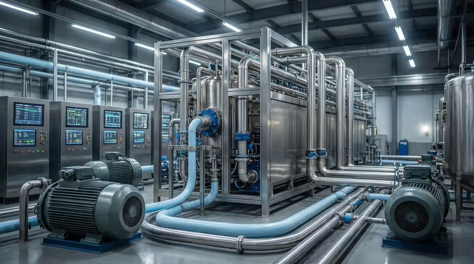 Sistem water treatment industri modern dengan unit reverse osmosis untuk menjaga stabilitas air proses produksi pabrik